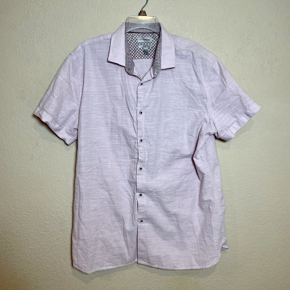 Le Chateau Short Sleeve Button Up Shirt Mens‎ 2XL Purple Tailored Fit Collared